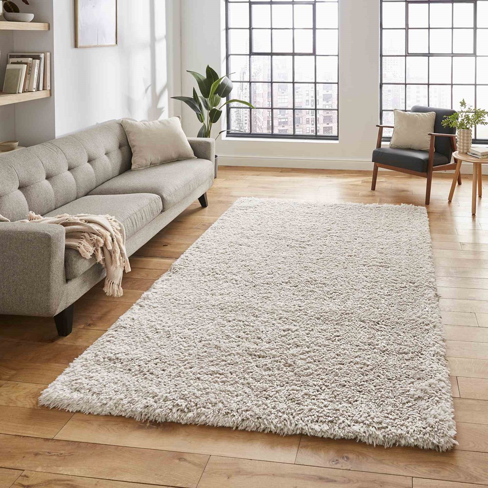 Solace 0961 Modern Plain Shaggy Rugs in Ivory White